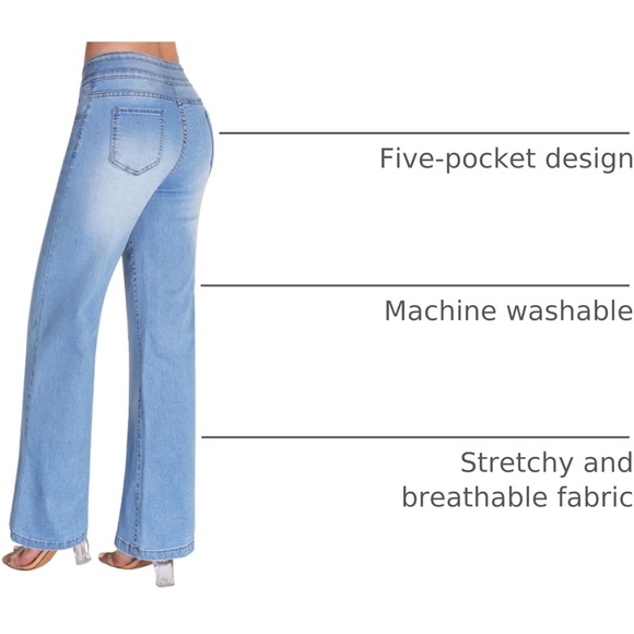 Stylish Sky Blue Wide-Leg Jeans for Women - Picture 3 of 7